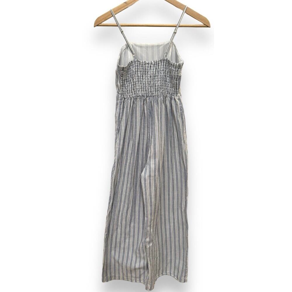 Japna Womens XS Strappy Romper Sleeveless Smocked Wide Leg Jumpsuit Blue White - Picture 2 of 4